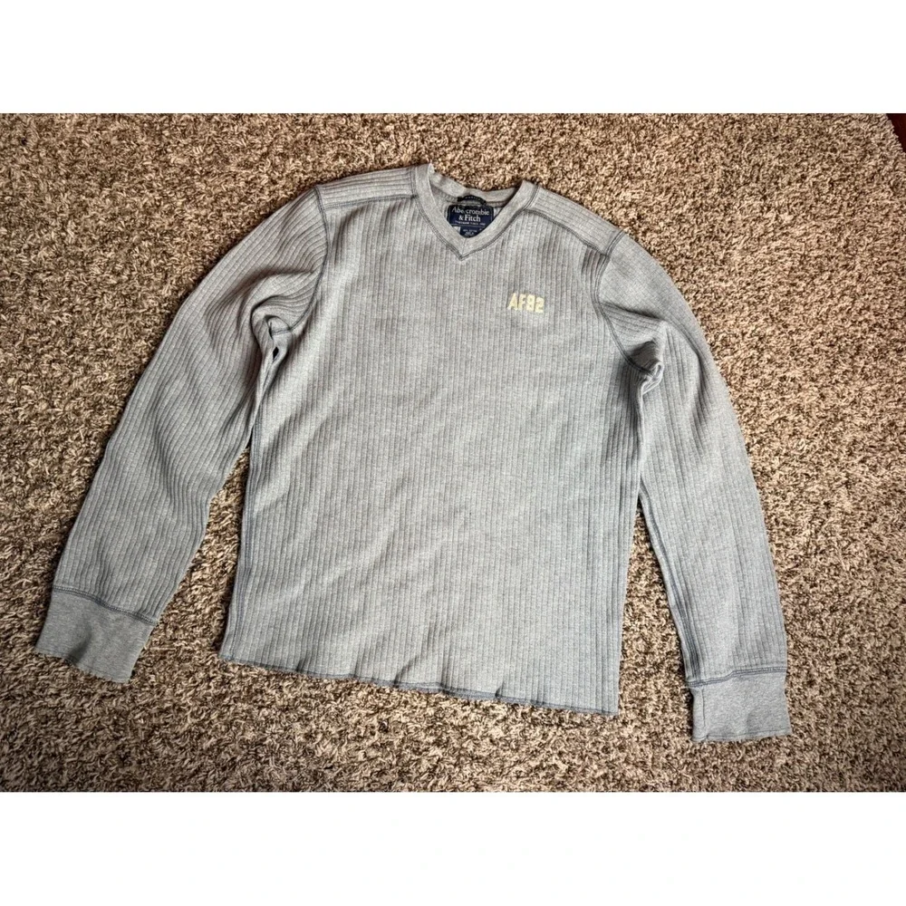 Abercrombie & Fitch Mens Gray Ribbed Thermal V-Neck Muscle Long Sleeve Shirt L